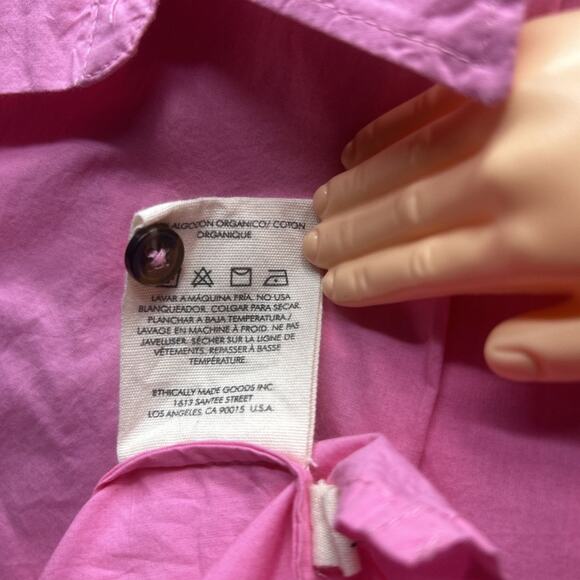 NWT Etica Womens Sz M Oceane Pleated Button Front Shirt Hot Pink Oversized - Picture 5 of 13